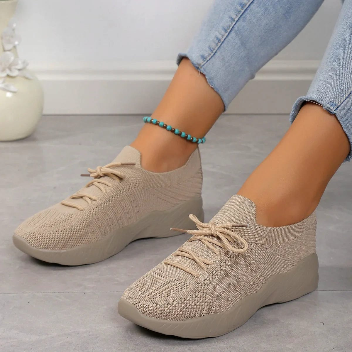 Women's Modern Lace-Up Knit Sneakers