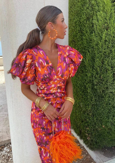 Women's Casual V-neck Puff Sleeve dress