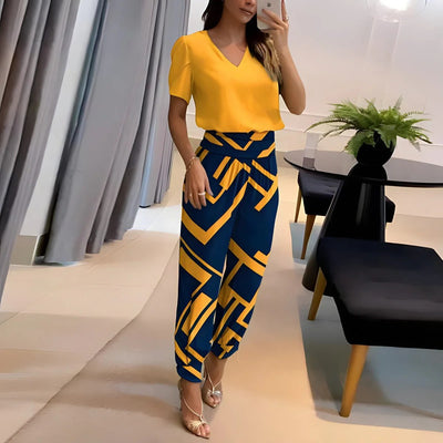 Women's  Two-Piece Set with V-Neck Top