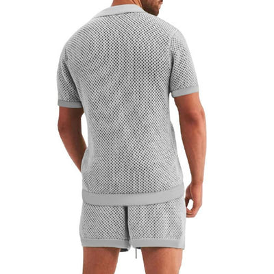 Stylish two-piece men's set with short-sleeved shirt and matching shorts