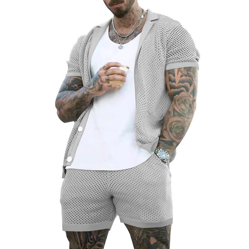 Stylish two-piece men's set with short-sleeved shirt and matching shorts