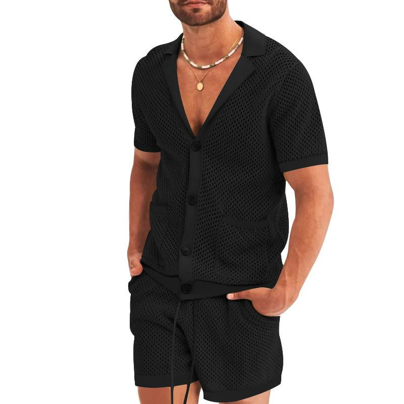 Stylish two-piece men's set with short-sleeved shirt and matching shorts