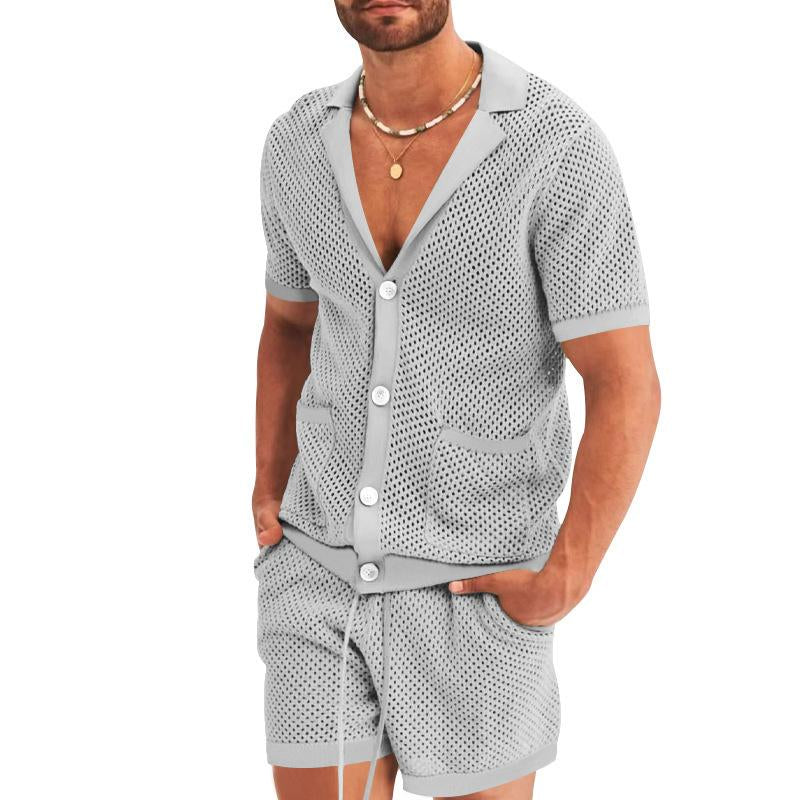 Stylish two-piece men's set with short-sleeved shirt and matching shorts