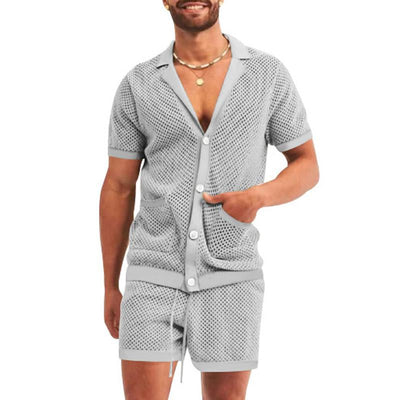 Stylish two-piece men's set with short-sleeved shirt and matching shorts