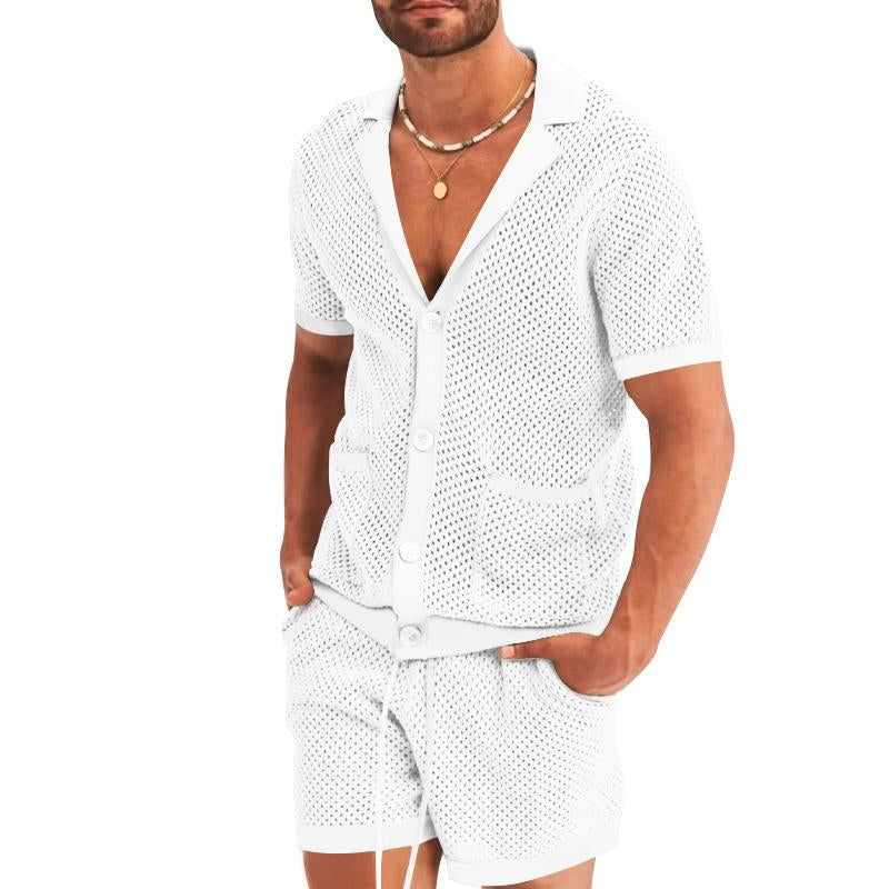 Stylish two-piece men's set with short-sleeved shirt and matching shorts