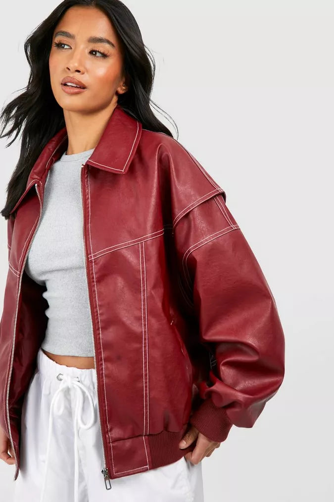 Leather Bomber Jacket For Women