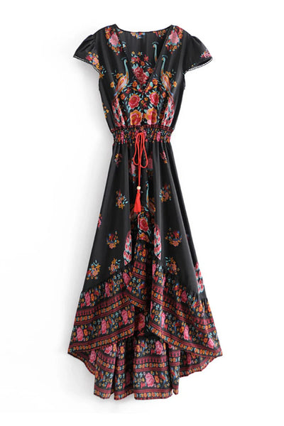 Women’s Boho Style Dress – Flowing Maxi Silhouette with Vibrant Floral Prints