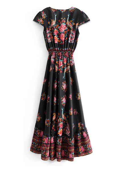 Women’s Boho Style Dress – Flowing Maxi Silhouette with Vibrant Floral Prints