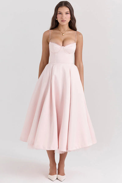 Women’s Midi Dress – Elegant Fit-and-Flare Design with Layered Tulle Hem