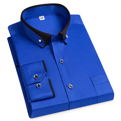 Men's Stretch Shirt with Stand-Up Collar - Wrinkle-Free Comfortable Work Shirt