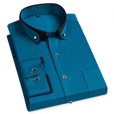 Men's Stretch Shirt with Stand-Up Collar - Wrinkle-Free Comfortable Work Shirt