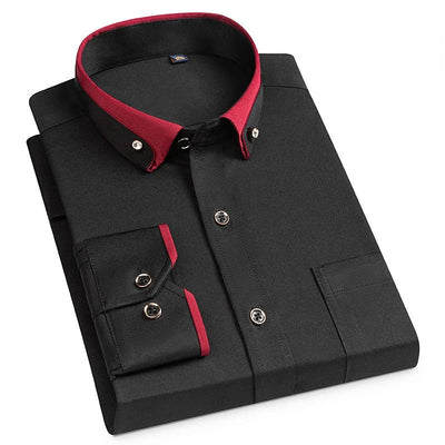 Men's Stretch Shirt with Stand-Up Collar - Wrinkle-Free Comfortable Work Shirt