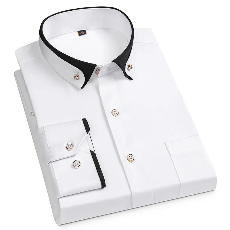 Men's Stretch Shirt with Stand-Up Collar - Wrinkle-Free Comfortable Work Shirt