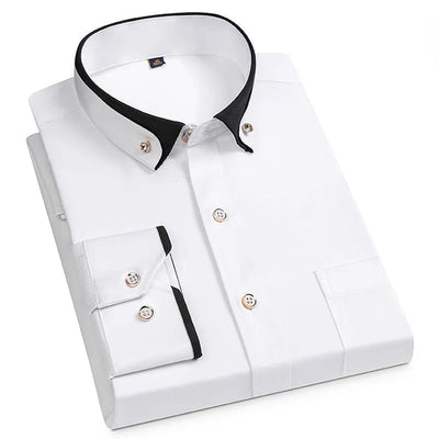Men's Stretch Shirt with Stand-Up Collar - Wrinkle-Free Comfortable Work Shirt