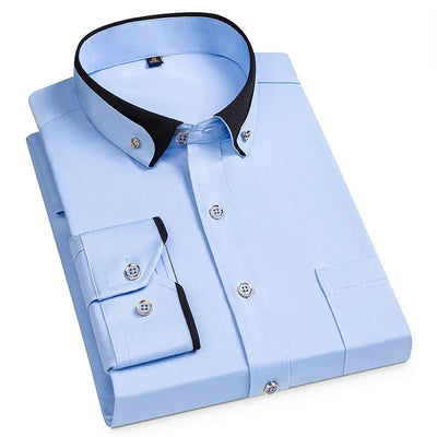 Men's Stretch Shirt with Stand-Up Collar - Wrinkle-Free Comfortable Work Shirt