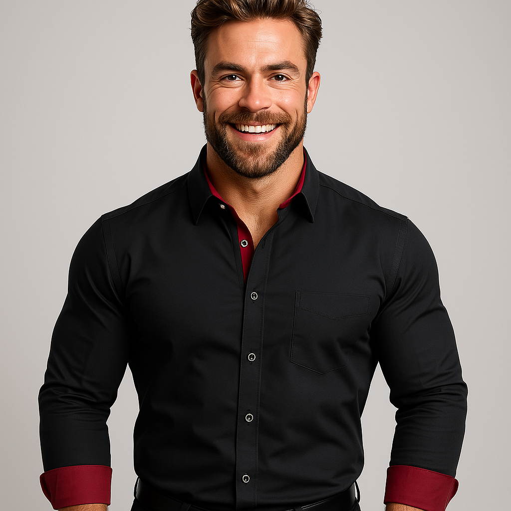 Men's Stretch Shirt with Stand-Up Collar - Wrinkle-Free Comfortable Work Shirt