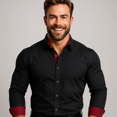 Men's Stretch Shirt with Stand-Up Collar - Wrinkle-Free Comfortable Work Shirt