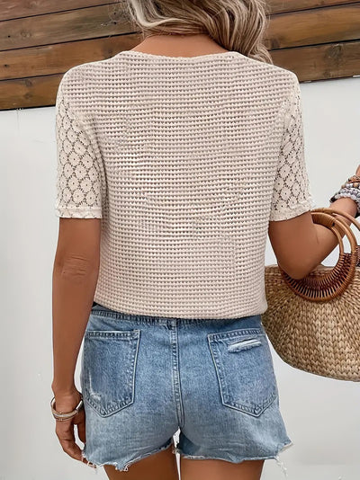 Women's Top With V-Neck and Crocheted Back