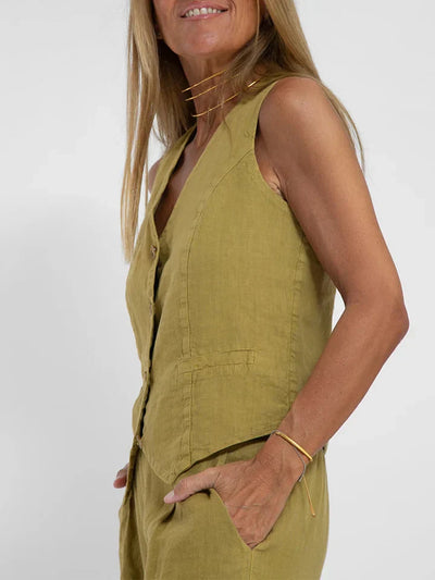 Plain Two-piece Women's Suit with Gilet and Pants for Summer
