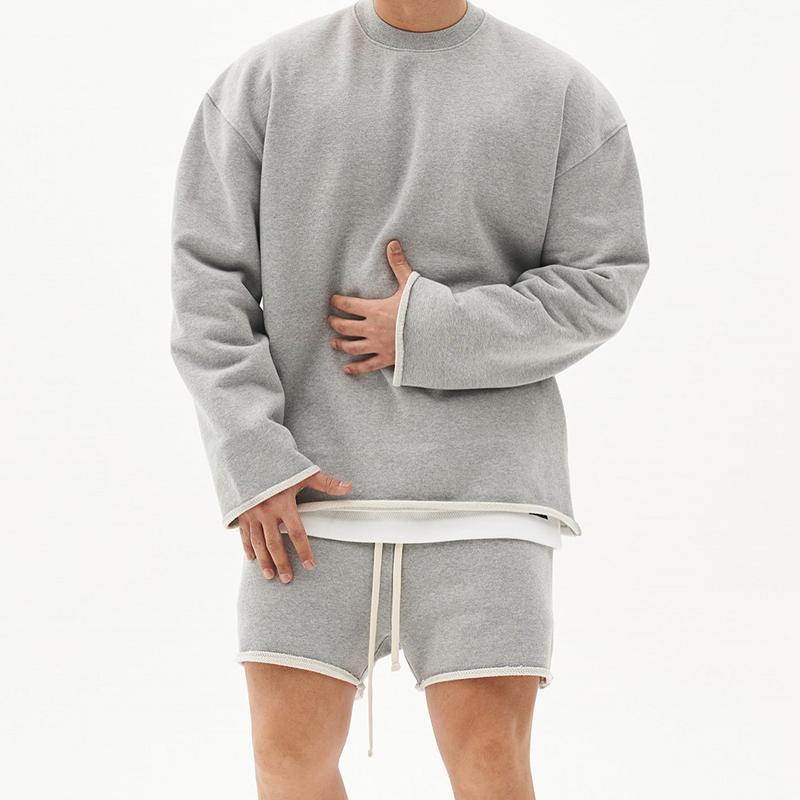 Plain Casual two-piece set with oversized sweatshirt and shorts for men