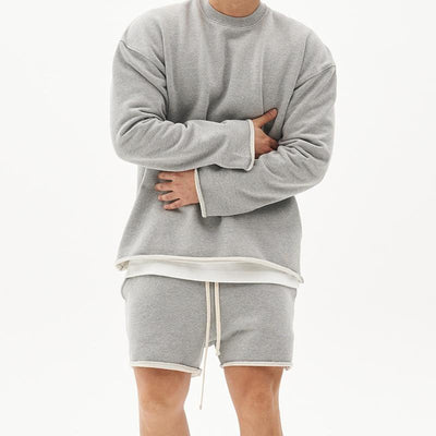 Plain Casual two-piece set with oversized sweatshirt and shorts for men