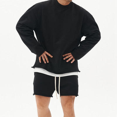 Plain Casual two-piece set with oversized sweatshirt and shorts for men