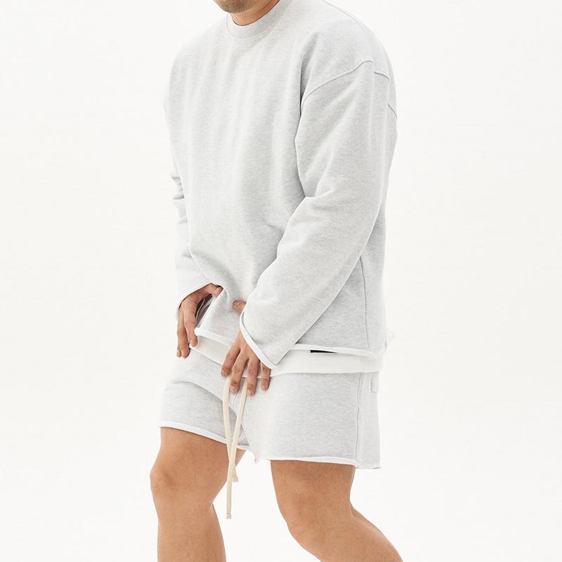 Plain Casual two-piece set with oversized sweatshirt and shorts for men