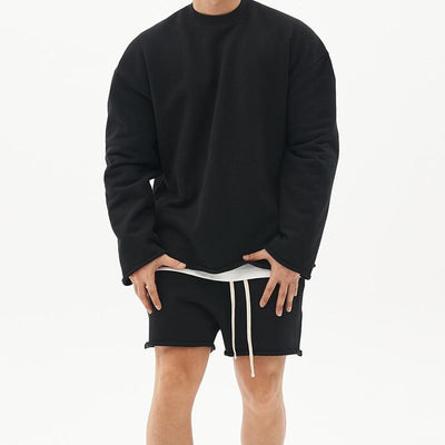 Plain Casual two-piece set with oversized sweatshirt and shorts for men