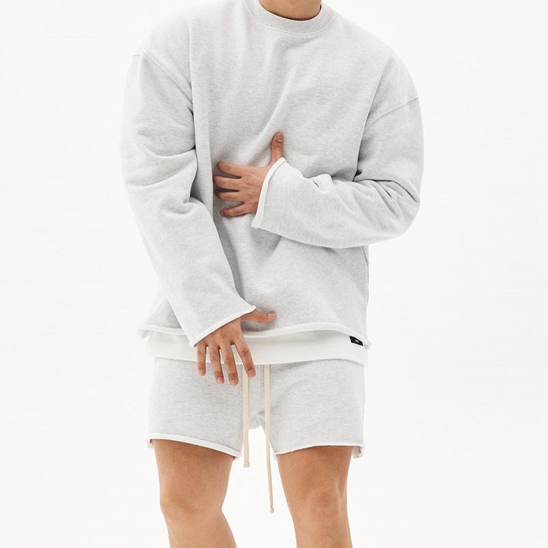 Plain Casual two-piece set with oversized sweatshirt and shorts for men