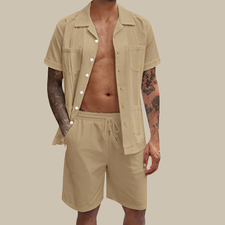 Trendy Men's Plain Two-piece Set